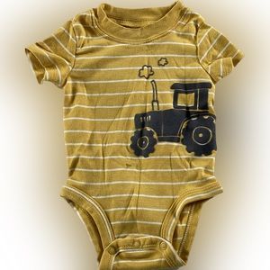Carter’s Onesie 3 Months Yellow with White Stripes and Tractor Detail